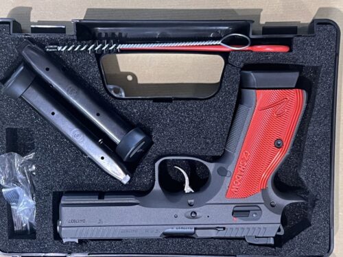 pistolet CZ SAHDOW 2 Cobalt Grey SA/DA plaquettes rouges calibre 9 para